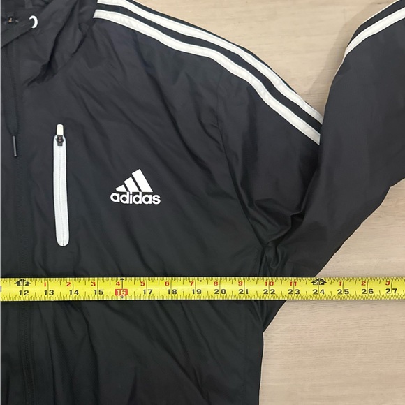 ADIDAS Black w/White Trim Men’s XL Nylon Fully Lined Hooded Windbreaker Jacket - Picture 12 of 12